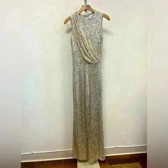 SAYLOR Pants - SAYLOR Gold Foiled Sequin Sleeveless Jumpsuit Sz S Gold